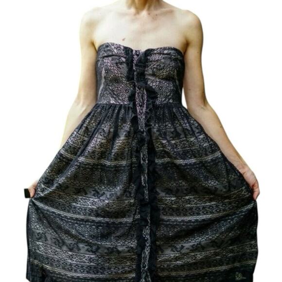 Anthropologie Moulinette Souers black lace strapless dress w/pockets, lined, 0 - Picture 6 of 14